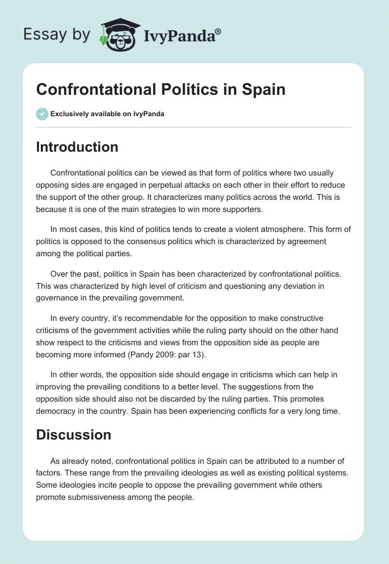 Confrontational Politics in Spain. Page 1