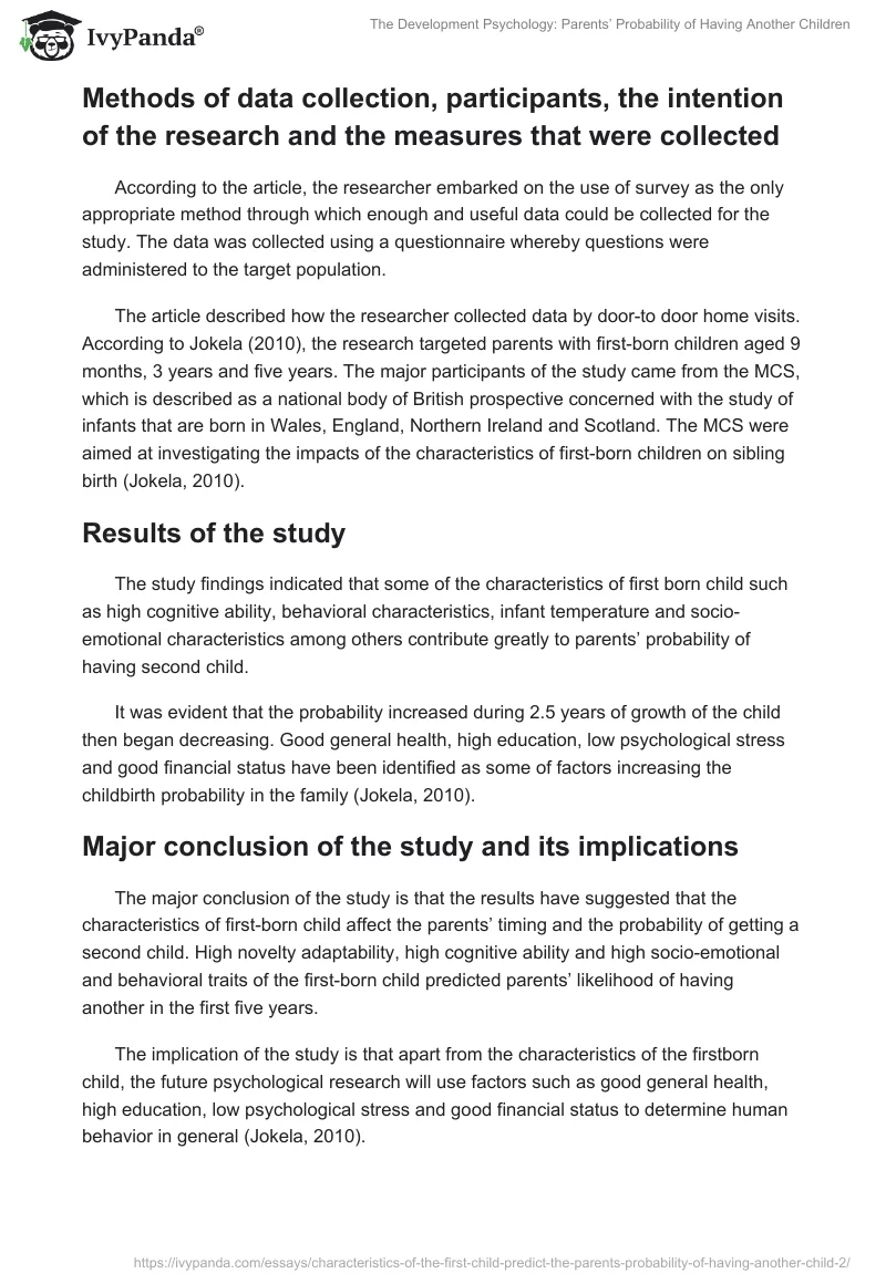 The Development Psychology: Parents’ Probability of Having Another Children. Page 2