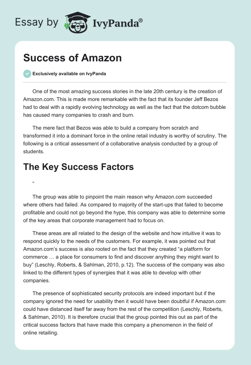 Success of Amazon. Page 1