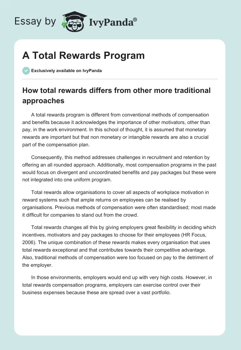 A Total Rewards Program. Page 1