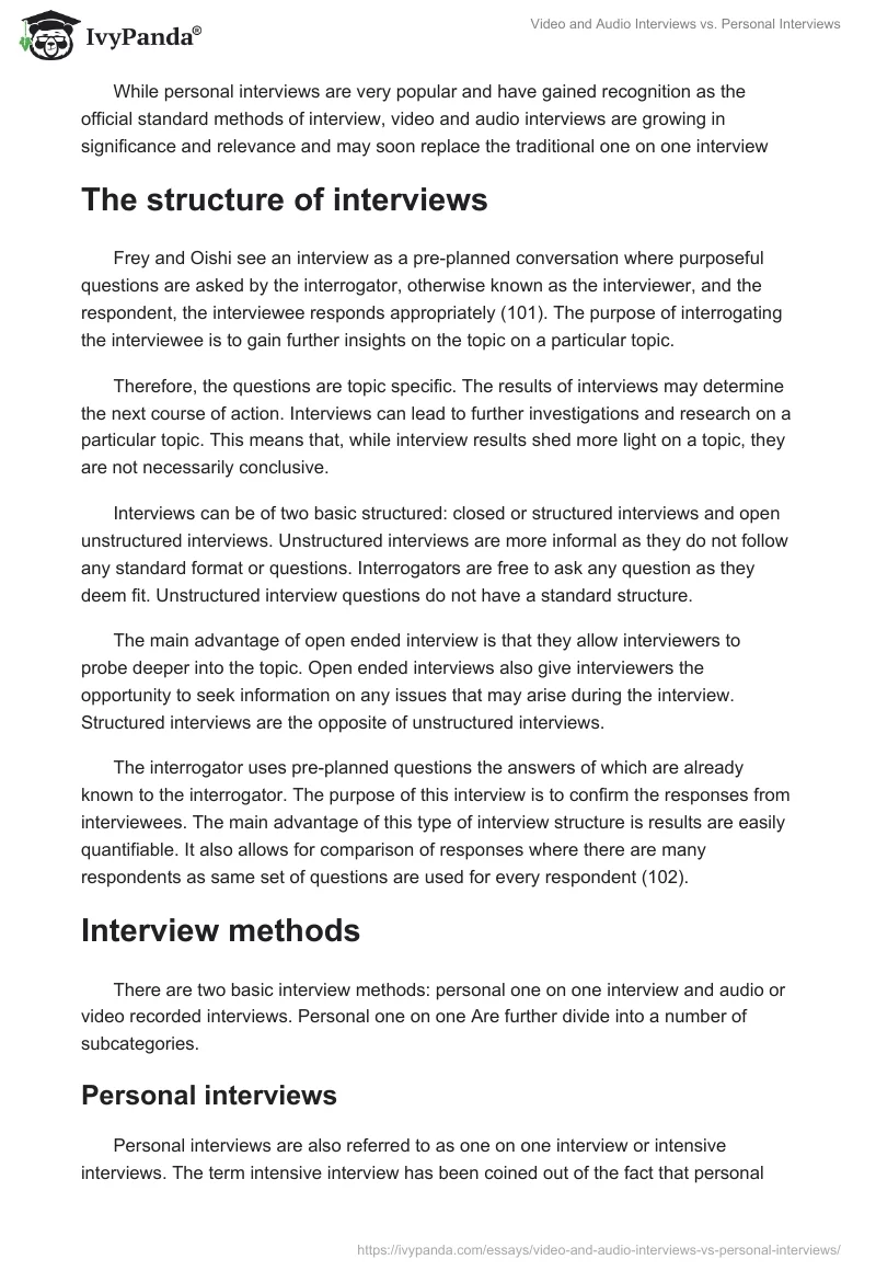 Video and Audio Interviews vs. Personal Interviews. Page 2