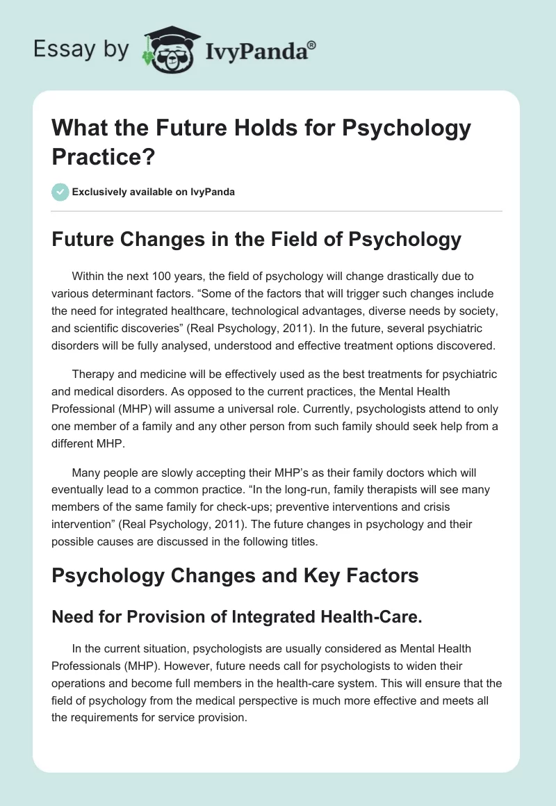 What the Future Holds for Psychology Practice?. Page 1