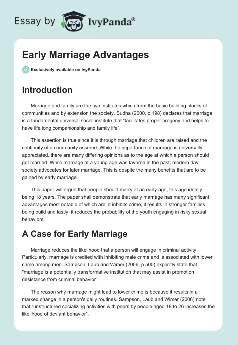 Early Marriage Advantages. Page 1