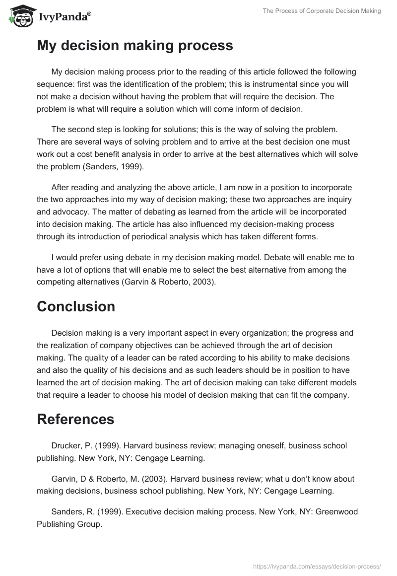 The Process of Corporate Decision Making. Page 5