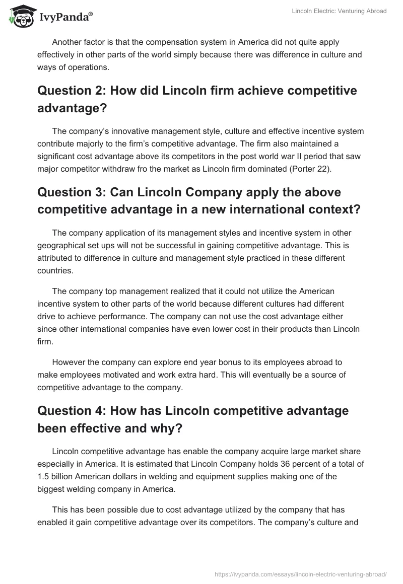 Lincoln Electric: Venturing Abroad. Page 2