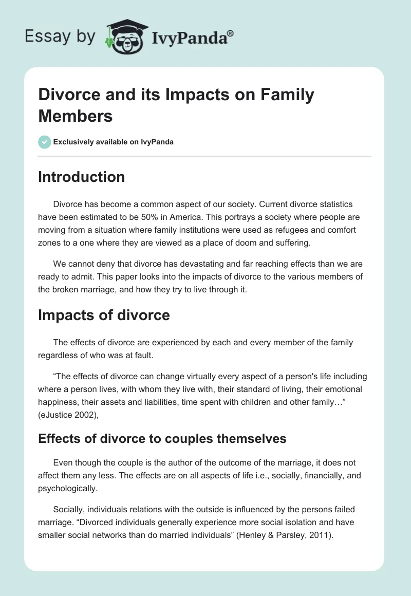 Divorce and its Impacts on Family Members. Page 1
