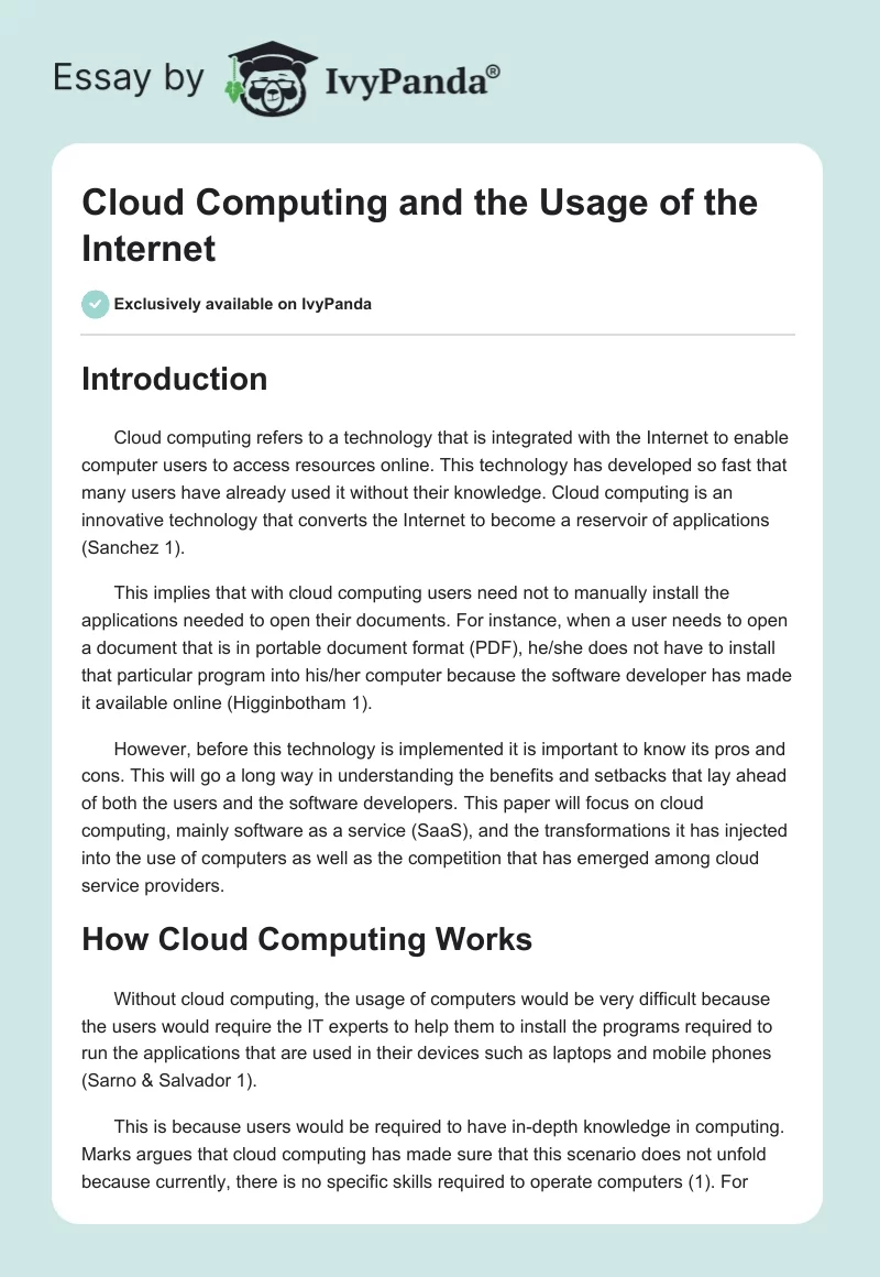 Cloud Computing and the Usage of the Internet. Page 1