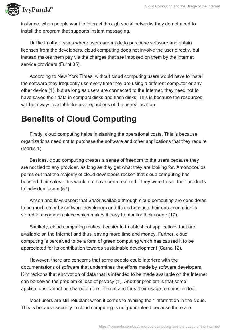Cloud Computing and the Usage of the Internet. Page 2