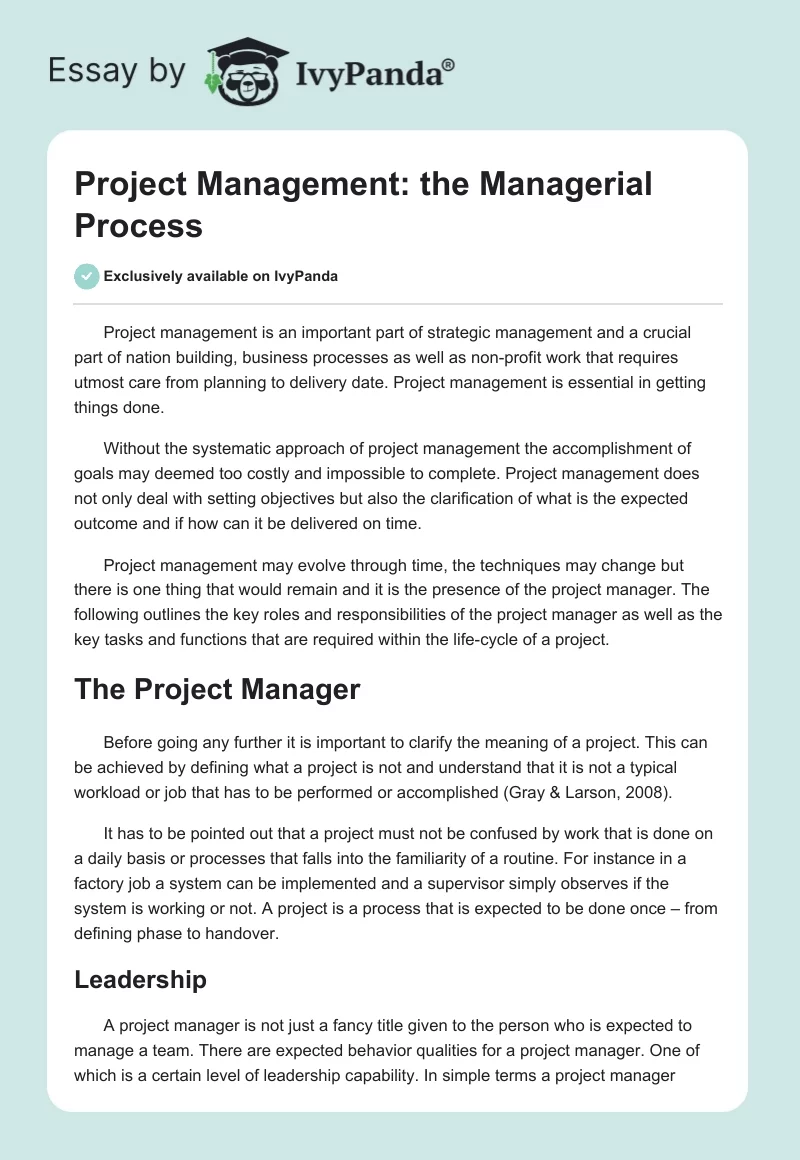 Project Management: the Managerial Process. Page 1