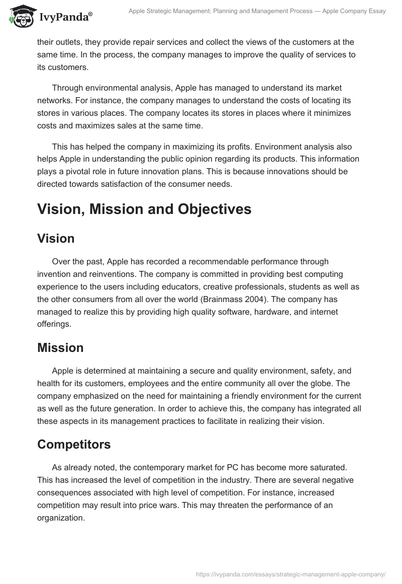 Apple Strategic Management: Planning and Management Process — Apple Company Essay. Page 4
