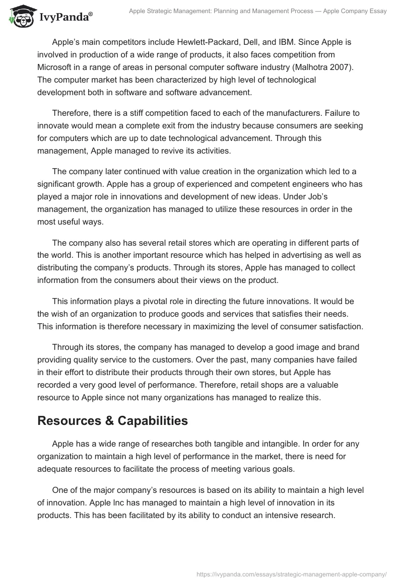 Apple Strategic Management: Planning and Management Process — Apple Company Essay. Page 5