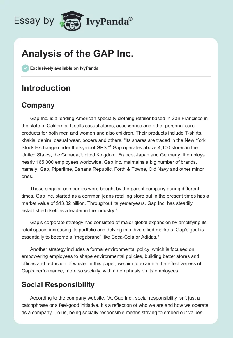 Analysis of the GAP Inc.. Page 1