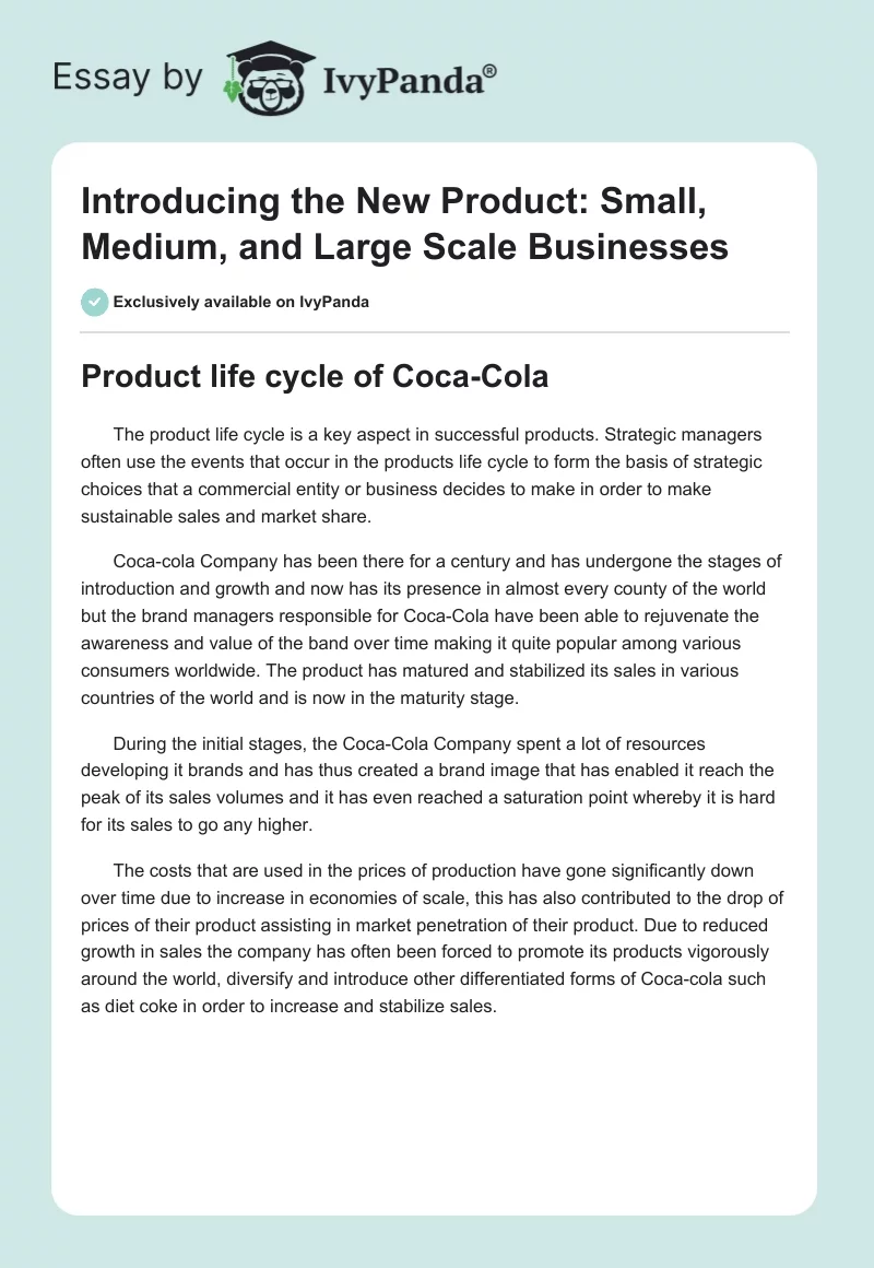 Introducing the New Product: Small, Medium, and Large Scale Businesses. Page 1