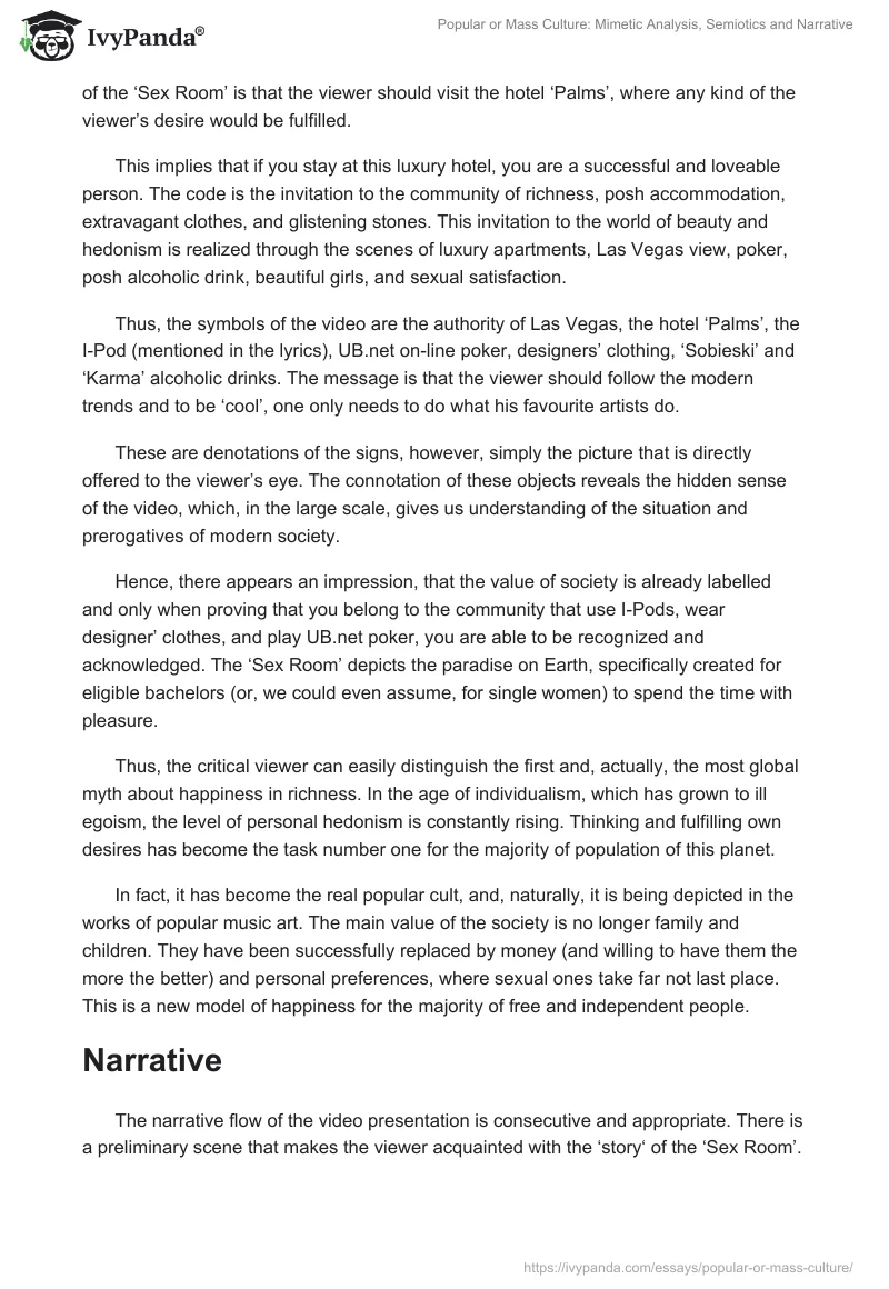 Popular or Mass Culture: Mimetic Analysis, Semiotics and Narrative. Page 3