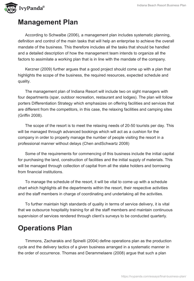 Indiana Beach Resort Business Plan. Page 3