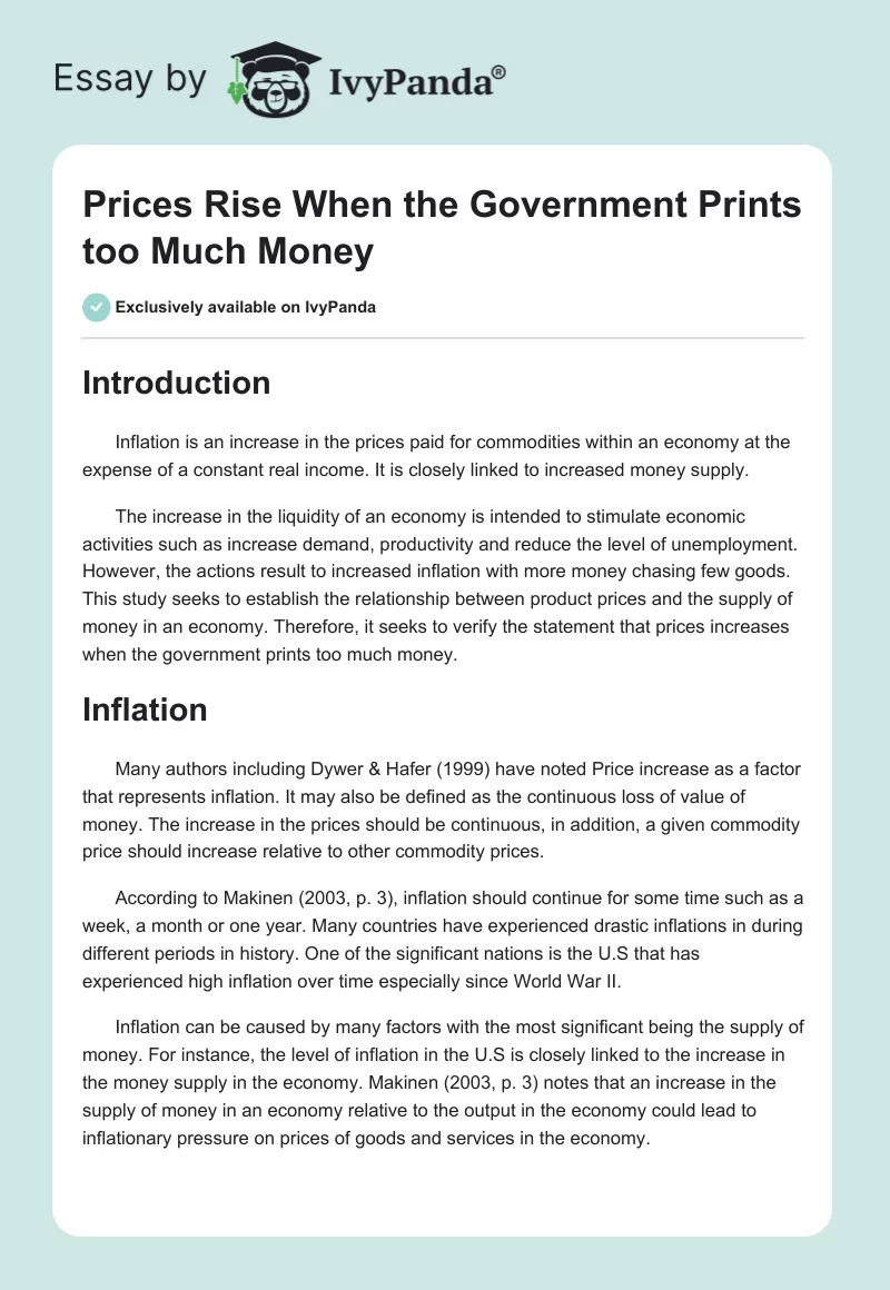 Prices Rise When the Government Prints too Much Money. Page 1