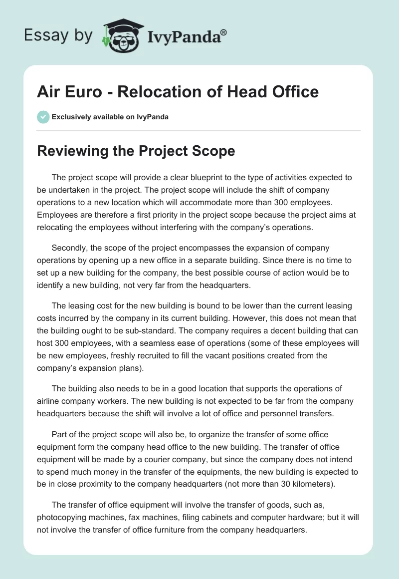 Air Euro - Relocation of Head Office. Page 1