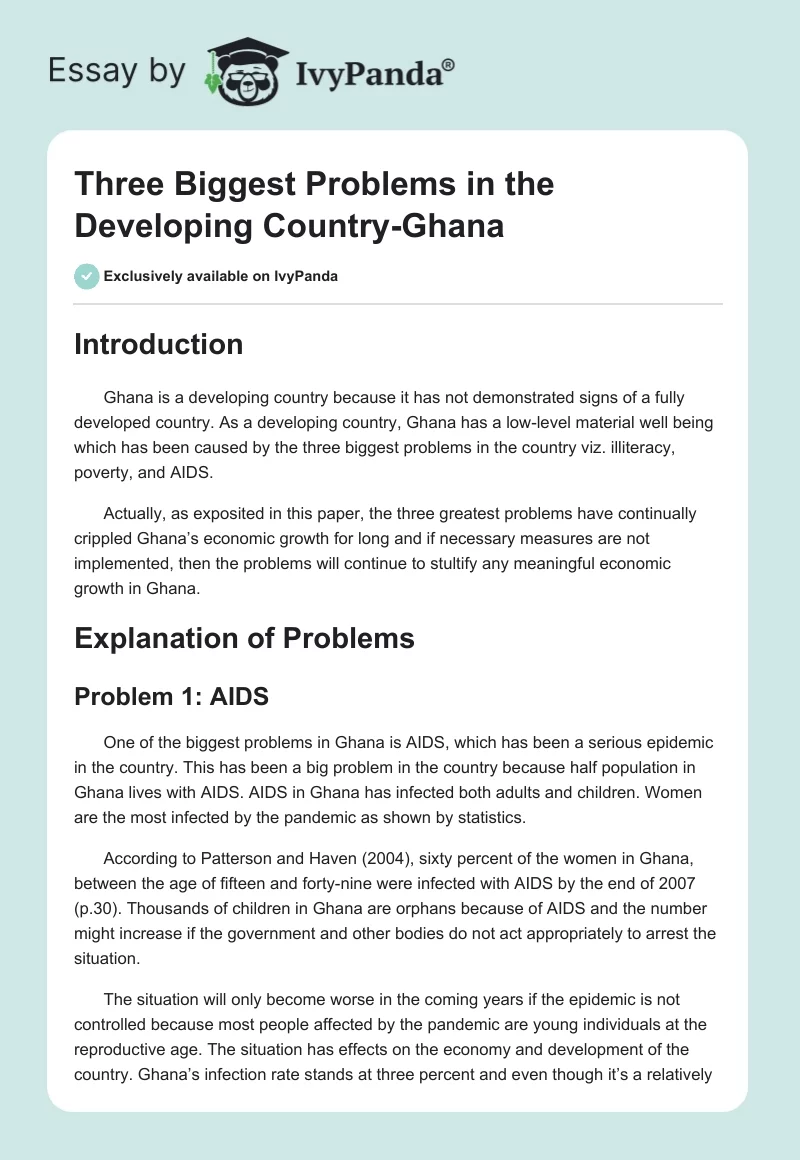 Three Biggest Problems in the Developing Country-Ghana. Page 1