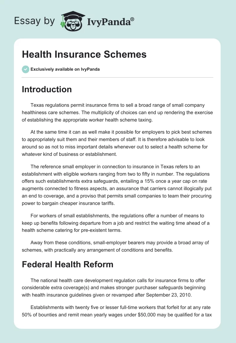 Health Insurance Schemes. Page 1