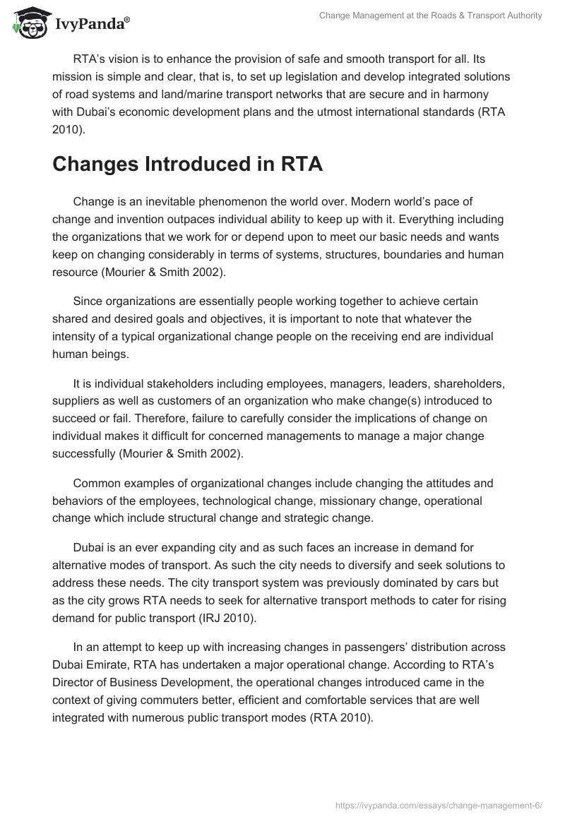 Change Management at the Roads & Transport Authority. Page 2