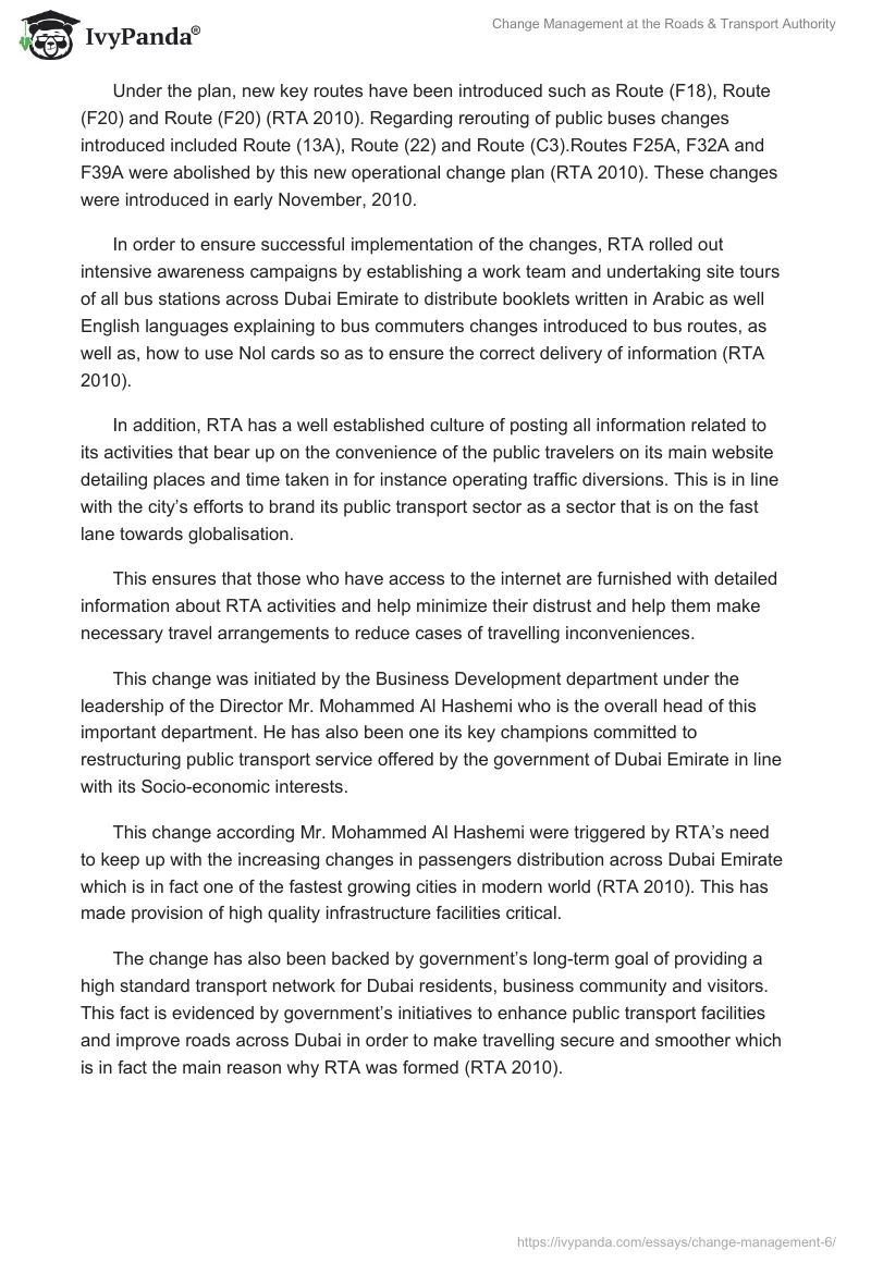 Change Management at the Roads & Transport Authority. Page 3
