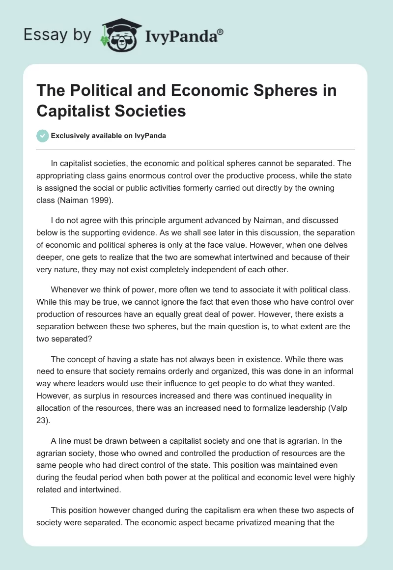 The Political and Economic Spheres in Capitalist Societies . Page 1