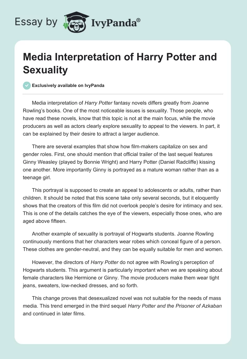 Media Interpretation of Harry Potter and Sexuality. Page 1