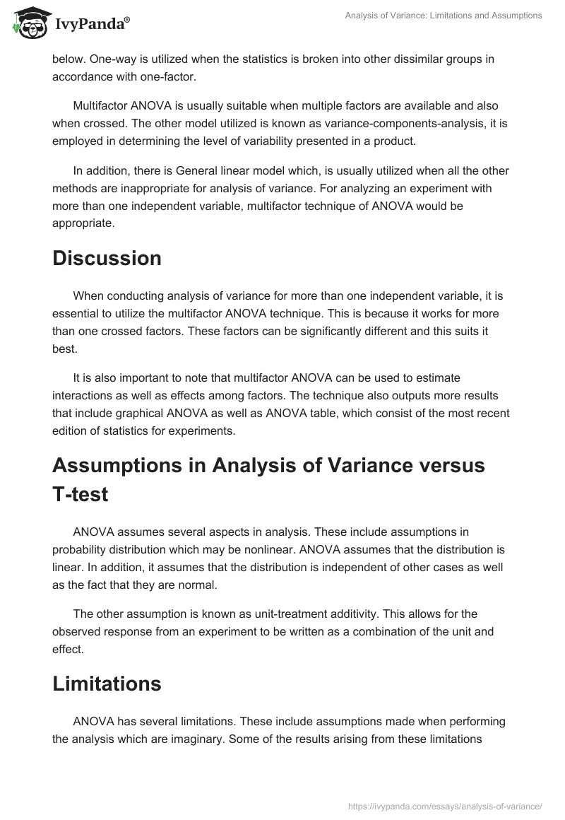 Analysis of Variance: Limitations and Assumptions. Page 2
