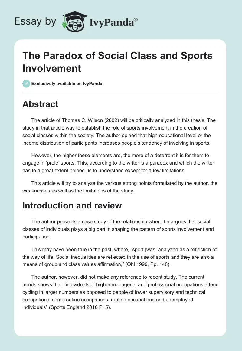 The Paradox of Social Class and Sports Involvement. Page 1