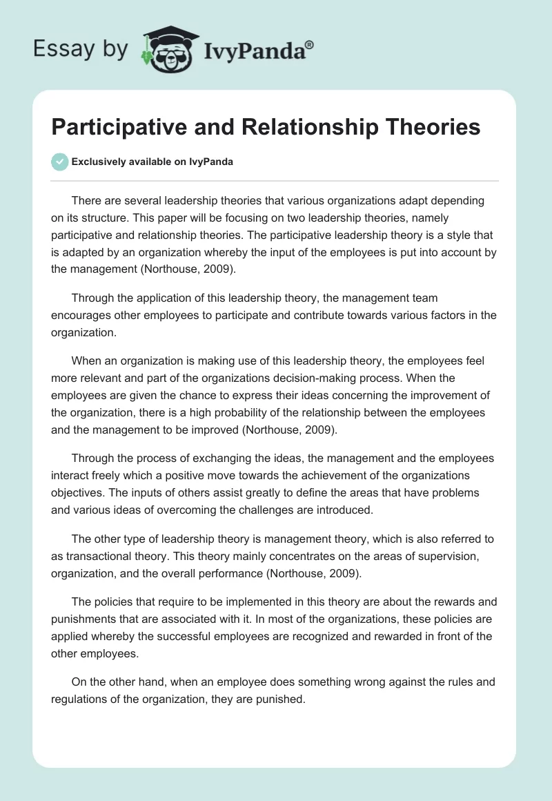 Participative and Relationship Theories. Page 1