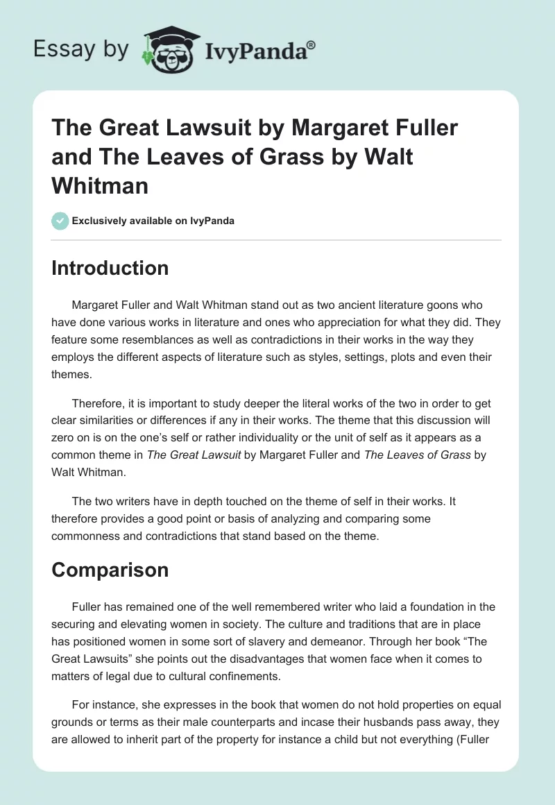 The Great Lawsuit by Margaret Fuller and The Leaves of Grass by Walt Whitman. Page 1