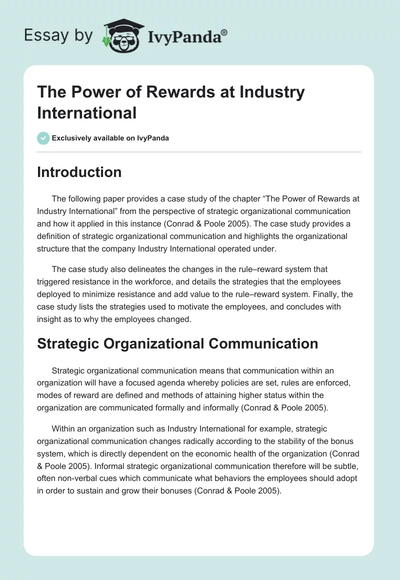 The Power of Rewards at Industry International. Page 1