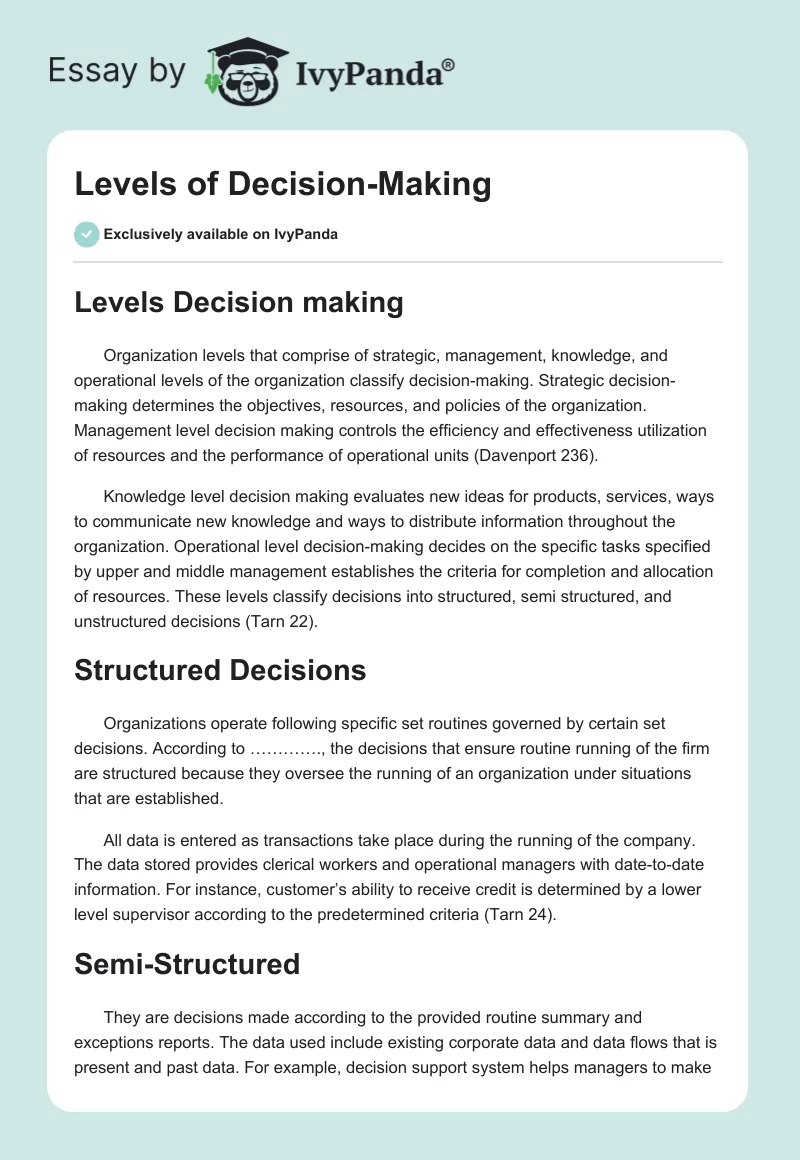 Levels of Decision-Making. Page 1