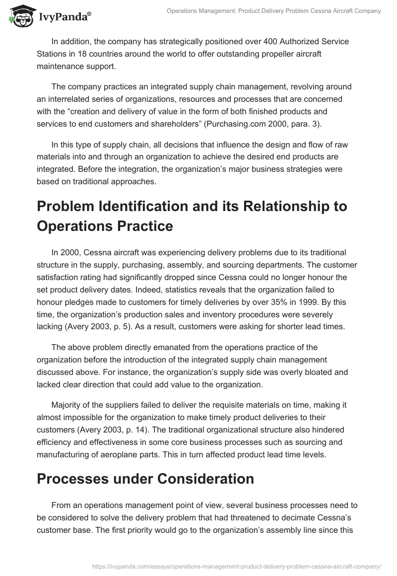 Operations Management: Product Delivery Problem Cessna Aircraft Company. Page 2