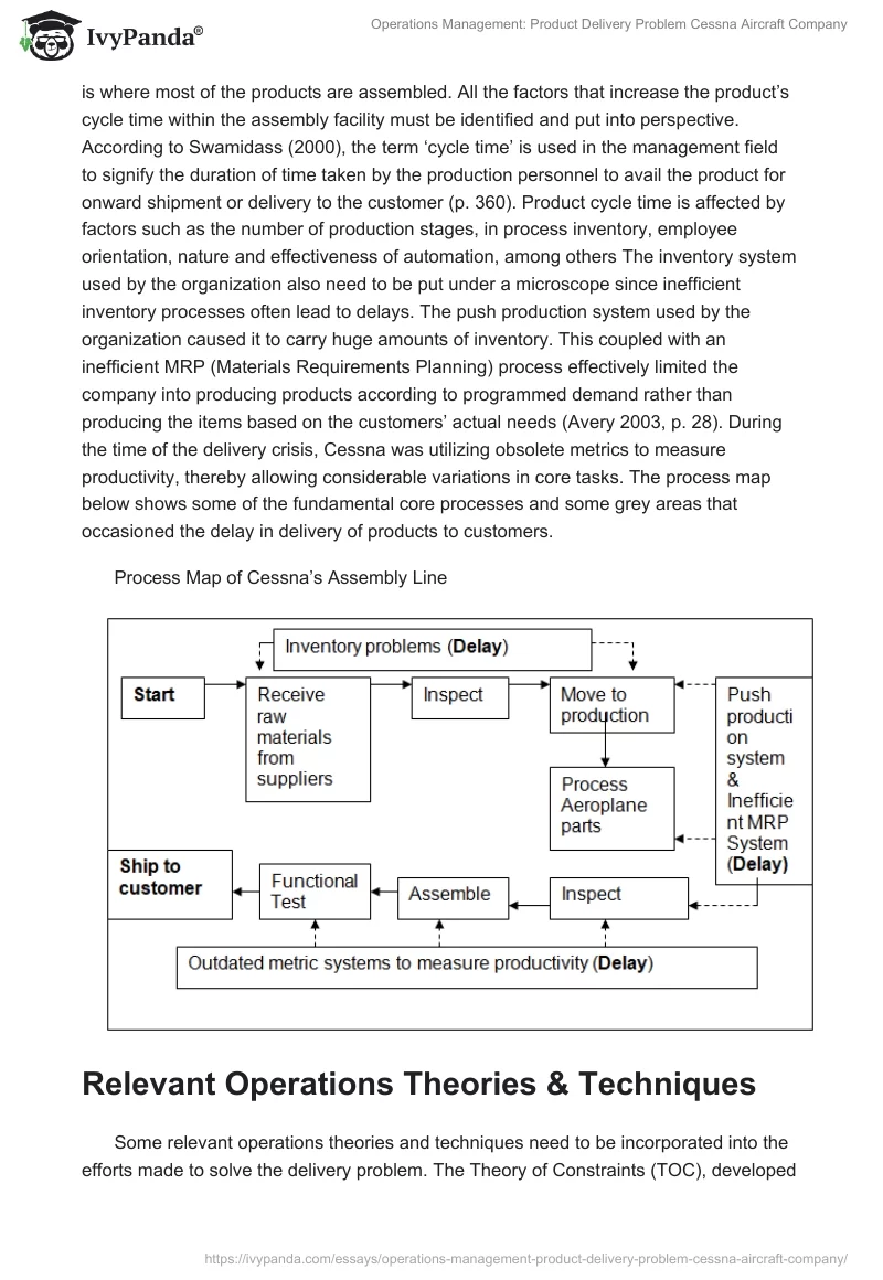 Operations Management: Product Delivery Problem Cessna Aircraft Company. Page 3
