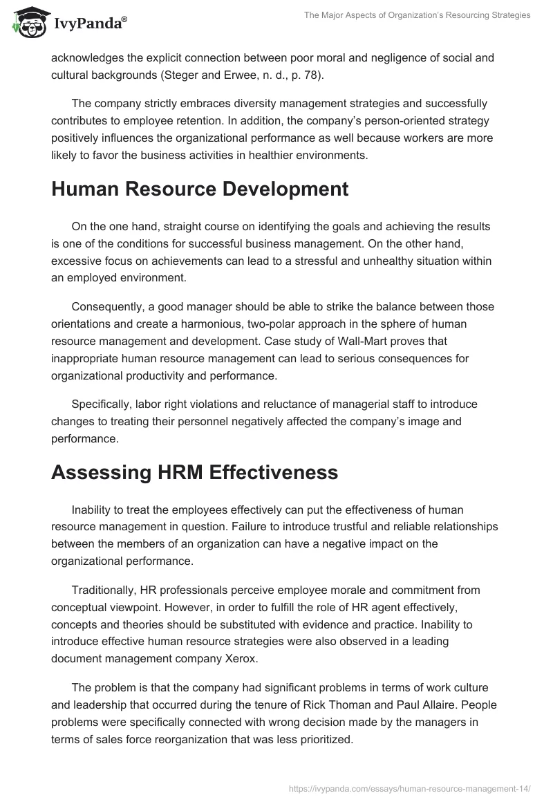 The Major Aspects of Organization’s Resourcing Strategies. Page 2