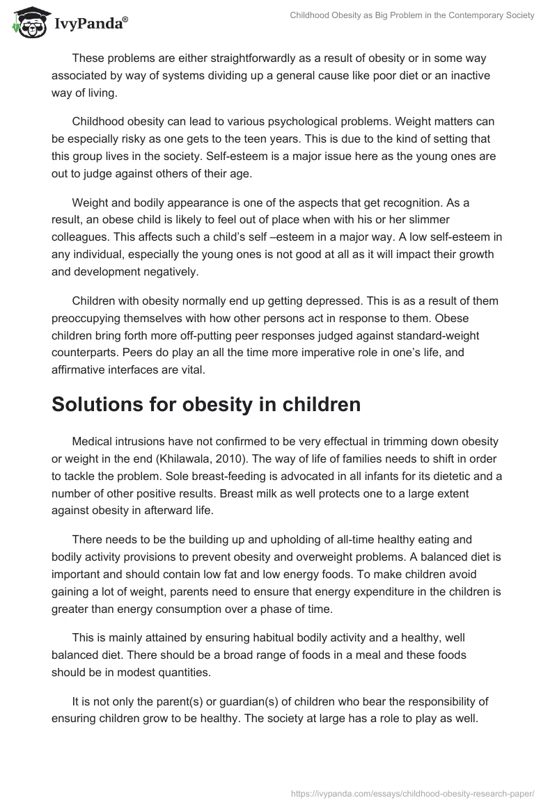 Childhood Obesity as Big Problem in the Contemporary Society. Page 5