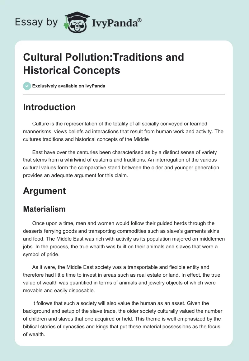 Cultural Pollution:Traditions and Historical Concepts. Page 1