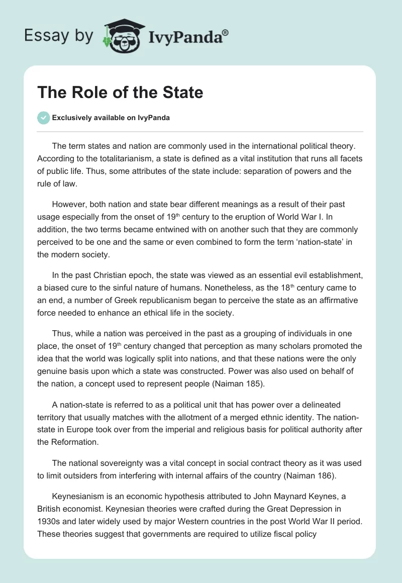 The Role of the State. Page 1