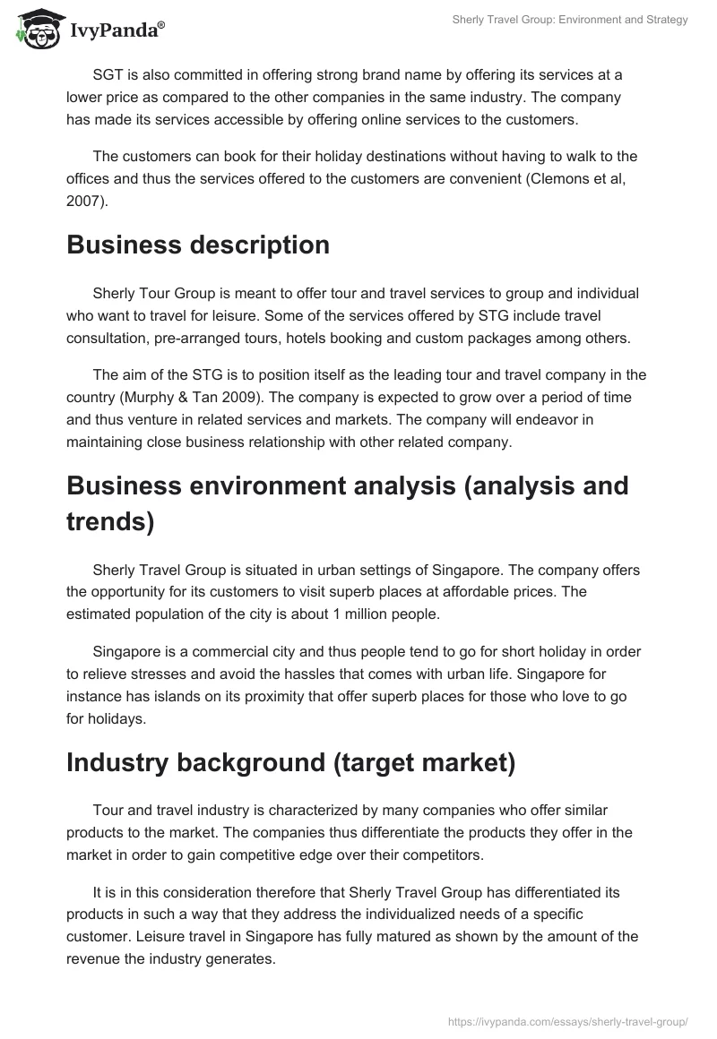 Sherly Travel Group: Environment and Strategy. Page 2