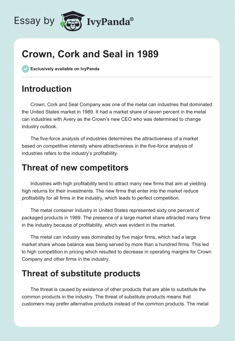 Crown, Cork and Seal in 1989. Page 1