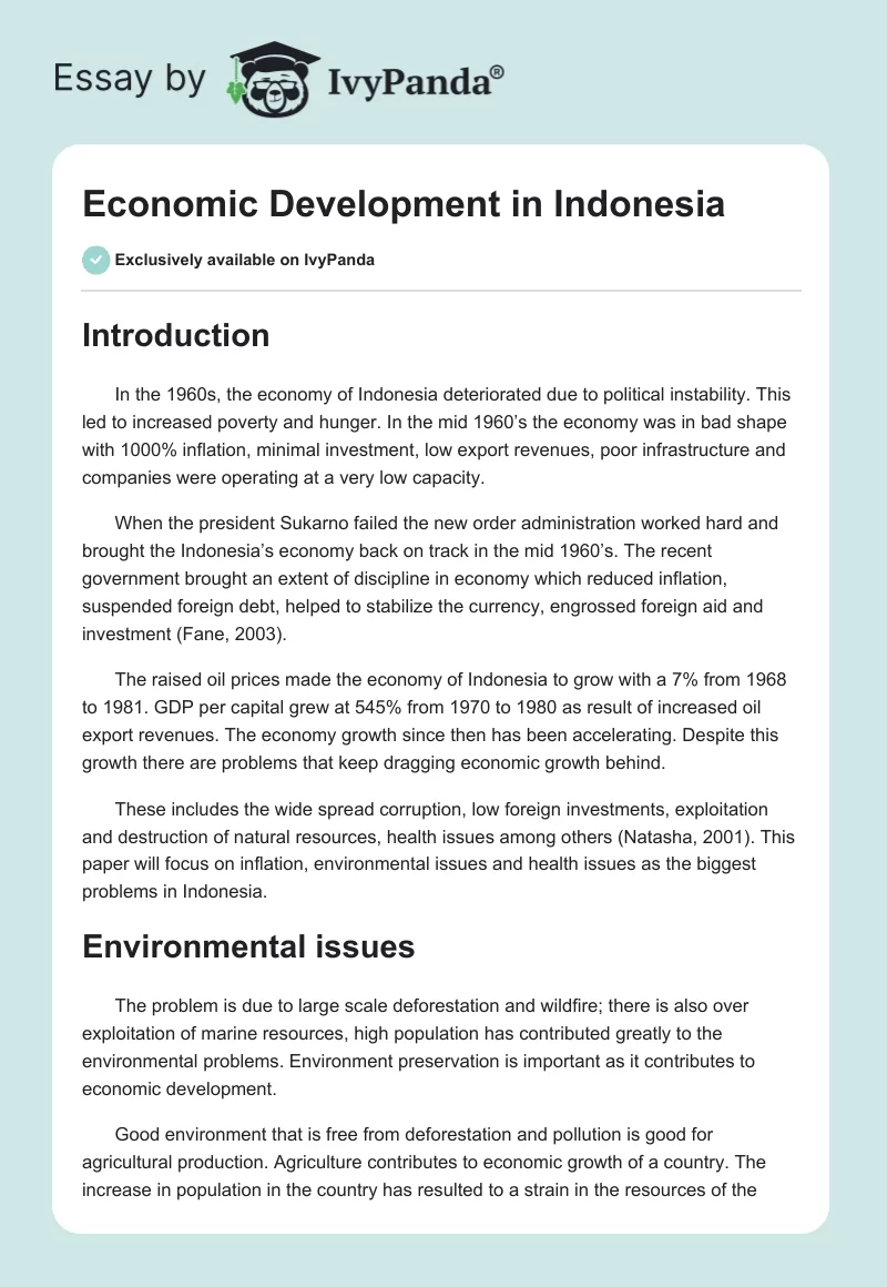 Economic Development in Indonesia. Page 1