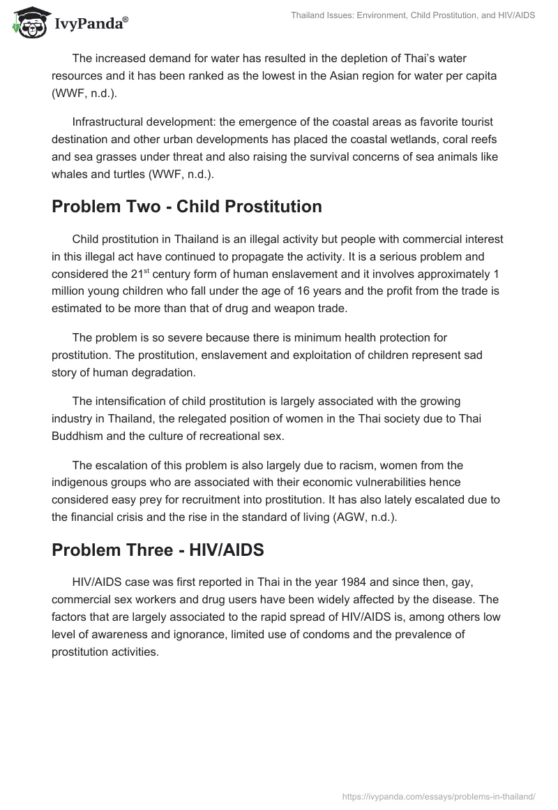 Thailand Issues: Environment, Child Prostitution, and HIV/AIDS. Page 2