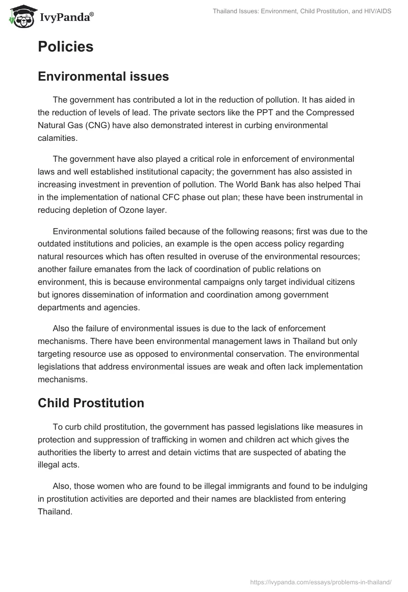 Thailand Issues: Environment, Child Prostitution, and HIV/AIDS. Page 3