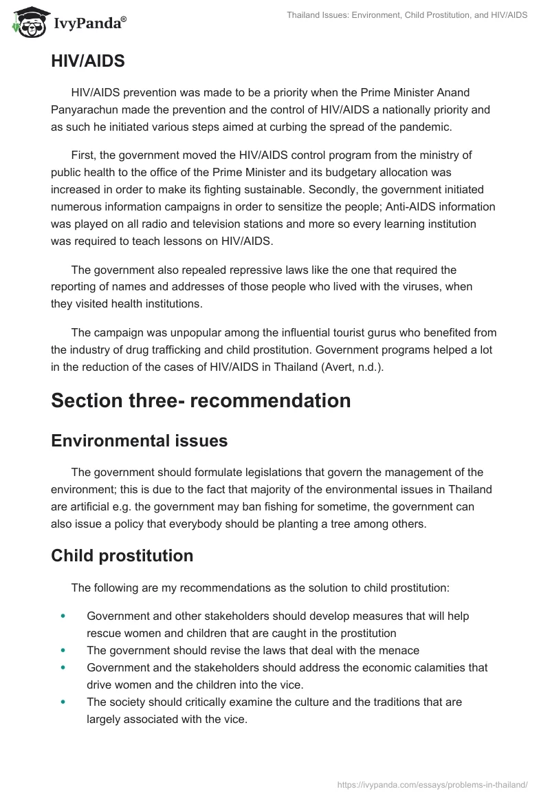 Thailand Issues: Environment, Child Prostitution, and HIV/AIDS. Page 4