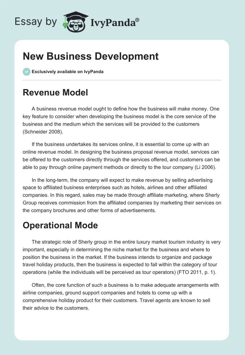 New Business Development. Page 1