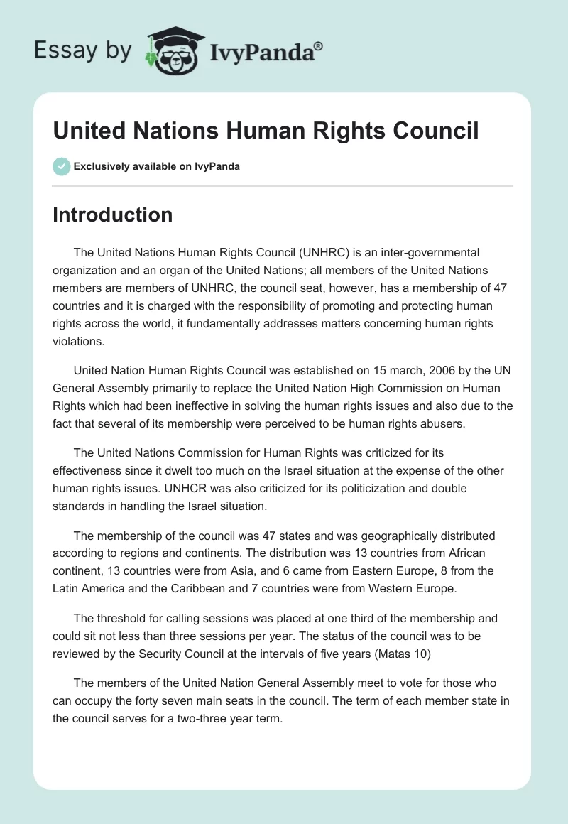 United Nations Human Rights Council. Page 1