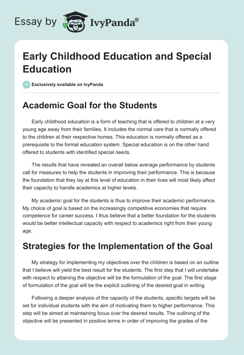 Early Childhood Education and Special Education. Page 1