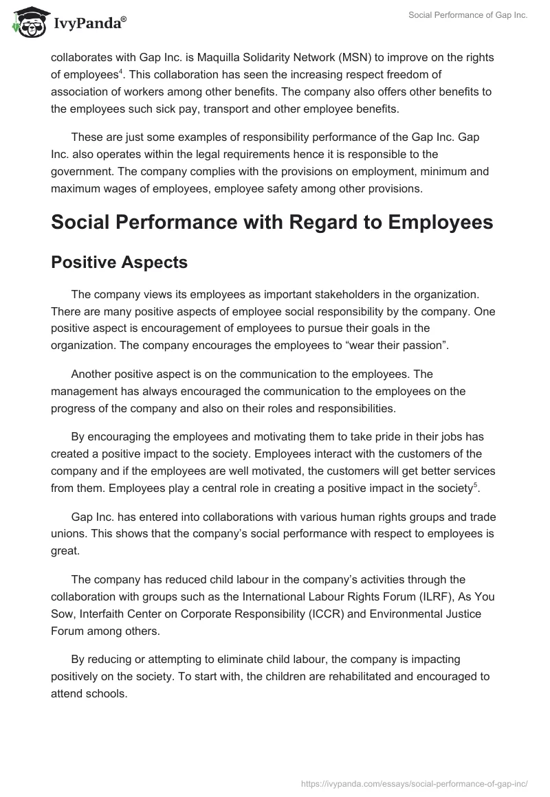 Social Performance of Gap Inc.. Page 2