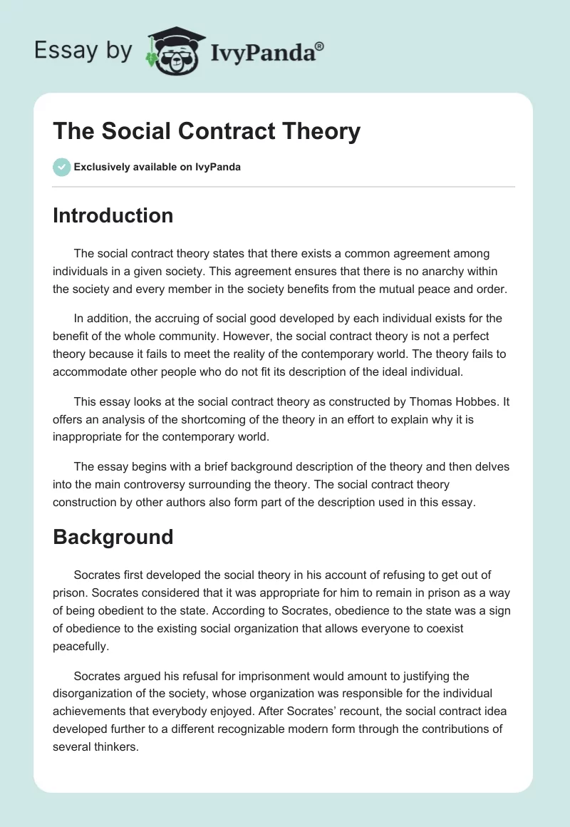 The Social Contract Theory. Page 1